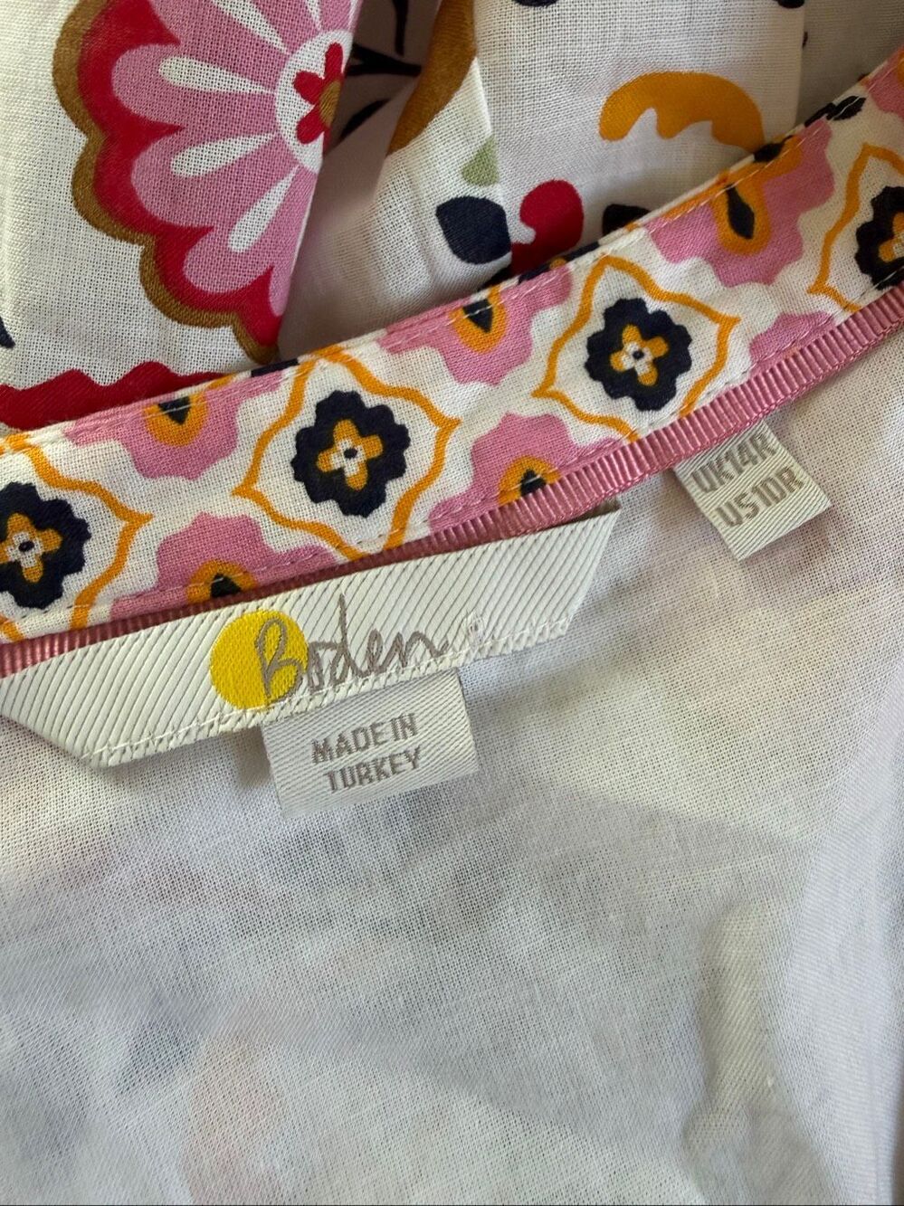 Boden Notch Neck Cotton Floral Dress Belted Fit & Flare D0098 Size 10R - Picture 8 of 13
